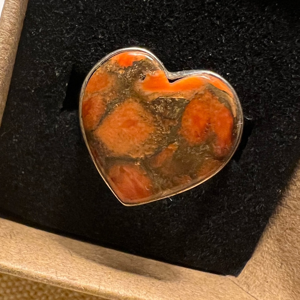 Orange Gold Heart Cut Ocean Jasper Gemstone Ring